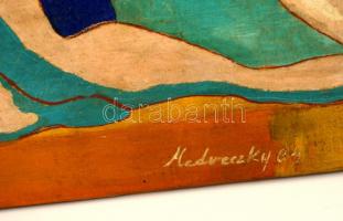 Medveczky jelzéssel: Napozók a Balatonon. Olaj, vászon, 60×50 cm