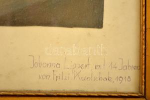 Fritzi Kuntschak (?-?): Johanna Lippert mit 14 Jahren 1918. Olaj, vászon, jelzett, üvegezett keretbe...