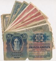 1913-1920. 12db-os vegyes magyar korona bankjegy tétel T:III,III-,IV