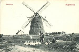 Nagykikinda, Kikinda; szélmalom, libapásztor libákkal. Berta Welzl von Wellenheim-nek címzett levél / windmill, geese