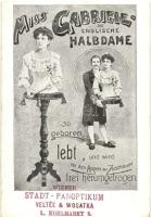 Miss Gabriel die englische Halbdame / Miss Gabriel the English Half-Woman, circus attraction. Wiener Stadt-Panoptikum stamp (cut)