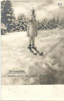 1912 Tátraszéplak, Tatranska Polianka; Legifjabb skíző (síelő) / Der jüngste Skiläufer / the youngest skiier, photo (fa)