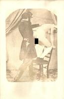Vintage pornographic photo postcard with soldier