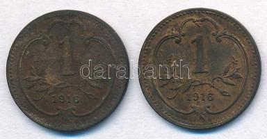 Ausztria 1916. 1h Br (2xklf) pajzsvariáció T:2
Austria 1916. 1 Heller Br (2xdiff) shield variations...