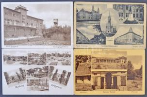 Régi magyar városképes és modern motívum képeslapok + 2 hanglemez képeslap bonbonos dobozban