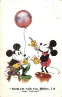 When Im with you, Mickey, Im near heaven / Mickey and Minnie Mouse eating ice cream, balloon, Disney postcard. A. R. i. B. 1790. (kis szakadás / small tear)