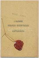 1891 A Balatontavi Gőzhajózási Részvénytársaság Alapszabályai, a társaság tagjainak aláírásával, viaszpecséttel, vezető tisztségviselők aláírásával, törvényszékhez benyújtott példány, 24,5x16 cm