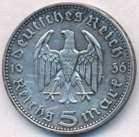 Német Harmadik Birodalom 1936F 5M Ag "Hindenburg" T:2
German Third Reich 1936F 5 Mark Ag ...