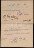 1945 Bp., Budapest kerületi elöljáróságai által kiadott igazolvány romeltakarítási munkálatokban való részvételről, 4 db