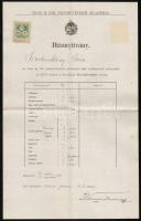 1894-1900 Szentmiklóssy Irén (1878-?) színésznő bizonyítványai (3 db): a Kalocsai Érseki Nőképezde tanítónői bizonyványai, az intézmény igazgatójának és főnöknőjének aláírásával, pecsétjével, két 15 f. okmánybélyeggel, az egyik szakadt állapotban. Valamint az Országos Magyar Királyi Színművészeti Akadémiai bizonyítványa, az iskola igazgatójának, Váradi Antalnak (1854-1923) az aláírásával,  30 f. okmánybélyeggel.