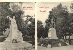 Rozsnyó, Roznava; Gróf Andrássy Dénesné és Kossuth szobra / statues