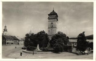 Rozsnyó, Roznava; Rákóczi őrtorony magyar címerrel és Franciska szobor / guard tower, statue