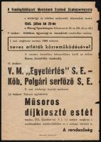 1945 A Mávag Sporttelepén rendezett V.M. Egyetértés S.E. - Kőb. Polgári Serfőző S.E. mérkőzés plakátja, 29x20 cm