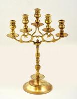 Ötágú réz gyertyatartó, jó állapotban, m:38 cm