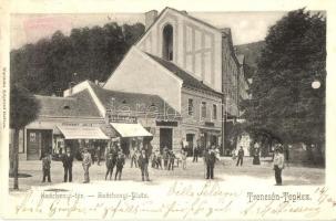 Trencsénteplic, Trencianske Teplice; Széchenyi tér, Diamant Julia és Éhrenfeld Ábrahám üzlete  / square, shops