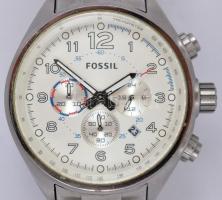 Fossil quartz óra, elemmel, fém szíjjal, működő, jó állapotban