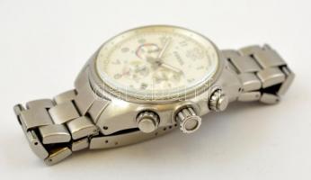 Fossil quartz óra, elemmel, fém szíjjal, működő, jó állapotban