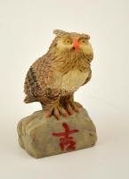 Kínai bagoly szobrocska, festett kő, m: 8 cm