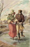 Ice skating love couple, Fr. A. Ackermann's Kunstverlag Serie 112. Künstlerkarte No. 1425. s: Kaufmann