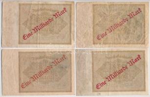 Németország / Weimari Köztársaság 1922. 1000M "Eine Milliard Mark" felülnyomással (8x) mel...