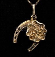 Ezüst(Ag) vékony venezianer nyaklánc + lóherés szerencsemedállal, jelzett, h: 39,5 cm, nettó: 3 g