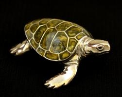 Ezüst(Ag) zománcdíszes teknős, jelzett, 4x4,5 cm, bruttó: 30,5 g