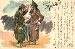Gruss aus Marienbad / Jewish men from Marianske Lazne, Judaica. Ottmar Zieher litho (Rb)