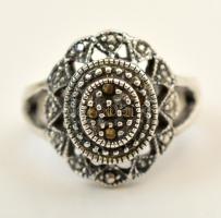 Ezüst(Ag) markazitos áttört gyűrű, jelzett, méret: 47, bruttó: 5,3 g