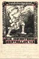 K.u.K. Infanterie Bataillon 1/6. Doberdo, Montenegro, Zugna Torta, Kirlibaba / Tábori levelezőlap / Austrian infantry batallion art postcard, artist signed