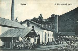 Kudzsir, Kudsir, Cugir; M. kir. vasgyár, farakások, Gyöngyösi Gyula kiadása / iron works, piles of wood, factory (ázott / wet damage)