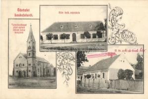 Laskafalu, Ceminac; Jézus szíve templom, plébánialak, katolikus népiskola / catholic church, parsona...