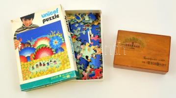 Retro puzzle (nem ellenőrzött), emlék fa doboz (Parádfürdő), karcolással, 17×12 cm