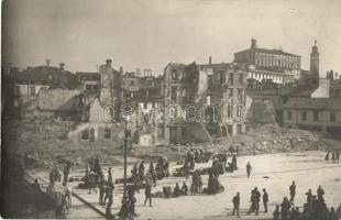 Udine, WWI destroyed buildings with market, photo