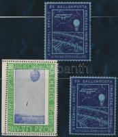 1935 -1940 Przemysli légiposta + ballonposta FILPROK levélzárók 2 féle, 3 db