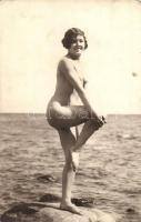 Erotic nude lady on the beach, original vintage photo