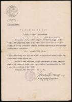 1942 Az Országos Iparművészeti Iskola elismerő oklevele Fehérkuti Bálint építész, iparművésznek,  Szablya-Fischauf Ferenc (1876-1962) saját kezű aláírásával