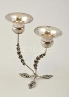 Ezüst(Ag) kétágú virágos mini gyertyatartó, jelzett, m:8,3 cm, nettó: 19,9 g
