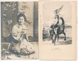 19 db régi folklór motívumlap, vegyes minőség / 19 pre-1945 folklore postcards, mixed quality