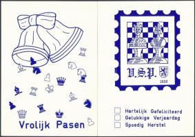 8 db MODERN belga sakk motívumlap karácsonyi és újévi üdvözletekkel / 8 modern Vlaamse Schaak-Philat...