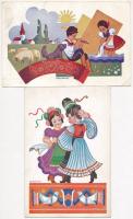 10 db VEGYES magyar folklór motívumlap, vegyes minőség / 10 mixed Hungarian folklore motive cards, m...