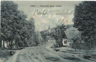 Csúz, Cúz, Dubník; Templom utca részlet / street view with church (EK)