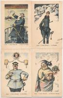 10 db RÉGI első világháborús francia német-ellenes gúnyos katonai propaganda lap Zislin rajzaival / 10 WWI French Anti-German mocking art postcard, signed by Zislin