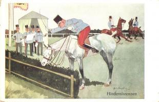 Hindernisrennen / K.u.K. hussars, humour, B.K.W.I. 879-3. s: Fritz Schönpflug