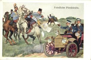 Feindliche Pferdekräfte/ K.u.K. military, autmobile, humour, B.K.W.I. 880-8. s: Fritz Schönpflug