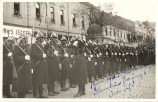 1938 Munkács, Mukacheve; bevonulás, katonák / entry of the Hungarian troops, soldiers, Munkács visszatért So. Stpl., photo