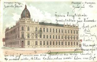 Pardubice, Prumyslova skola / school, litho (EK)