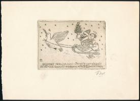 Nemes Török János (1900?-1980): Karácsony Rézkarc, papír, jelzett 8x11 cm