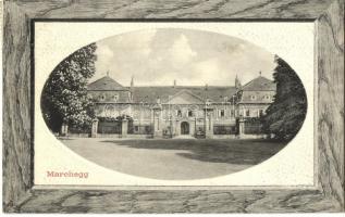 Marchegg, Schlosshof castle, Art Nouveau (EK) + 1914 WIEN-POZSONY-BUDAPEST 2 vasúti mozgóposta