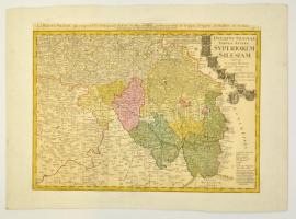 1746 Johann Baptist Homann (1664-1724): Ducatus Silesiae Tabula Alterea Superiorem exhibens ex mappa Hasiana majore desumta & excusa per Homannianos Heredes Norimb. A. 1746.  Feslő Szilézia térképe. Színezett rézmetszet, körbevágott, kartonra kasírozva. / Large map of Upper-Silesia. Colored etching. Cut margins. Glued on cartboard. 56x42 cm