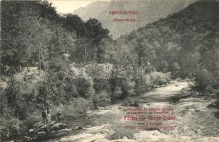 Herkulesfürdő, Baile Herculane; Cserna részlet, Földes-féle Margit-Creme reklám / river, cream advertisement